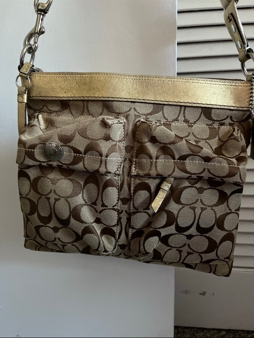 Coach Brown & Gold Signature Jacquard Shoulder Bag - Picture 6 of 6